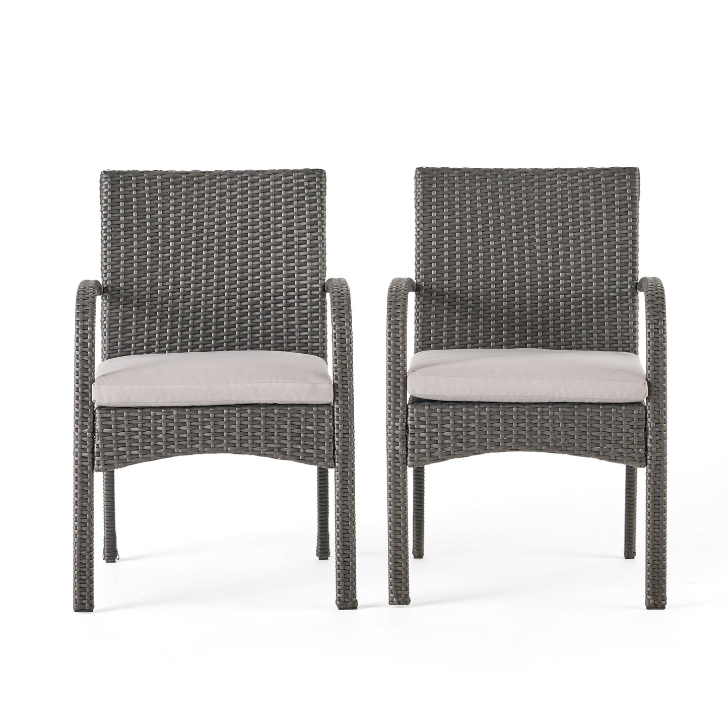 AHIOU HOME Hartford Set of 2 Wicker Stackable Gray Aluminum Frame Stationary Dining Chair with Gray Cushioned Seat