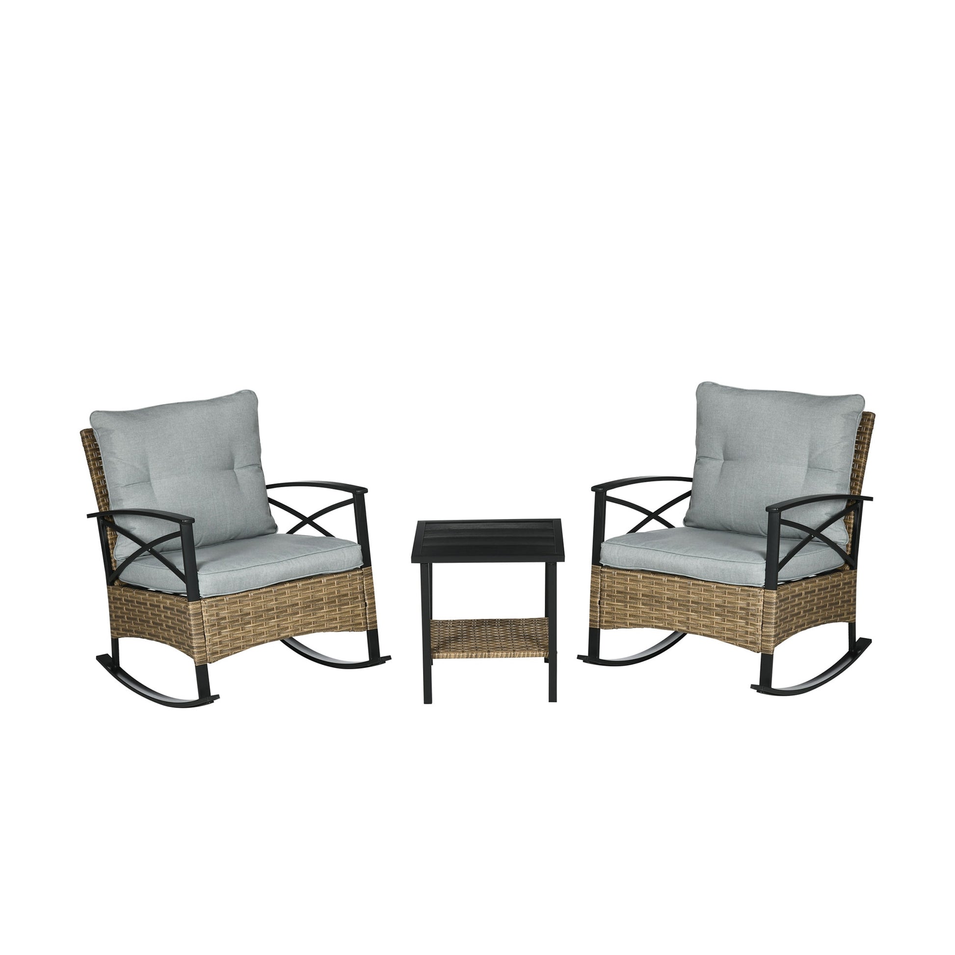 AHIOU HOME 4 -Piece Wicker Patio Conversation Set with Gray Cushions