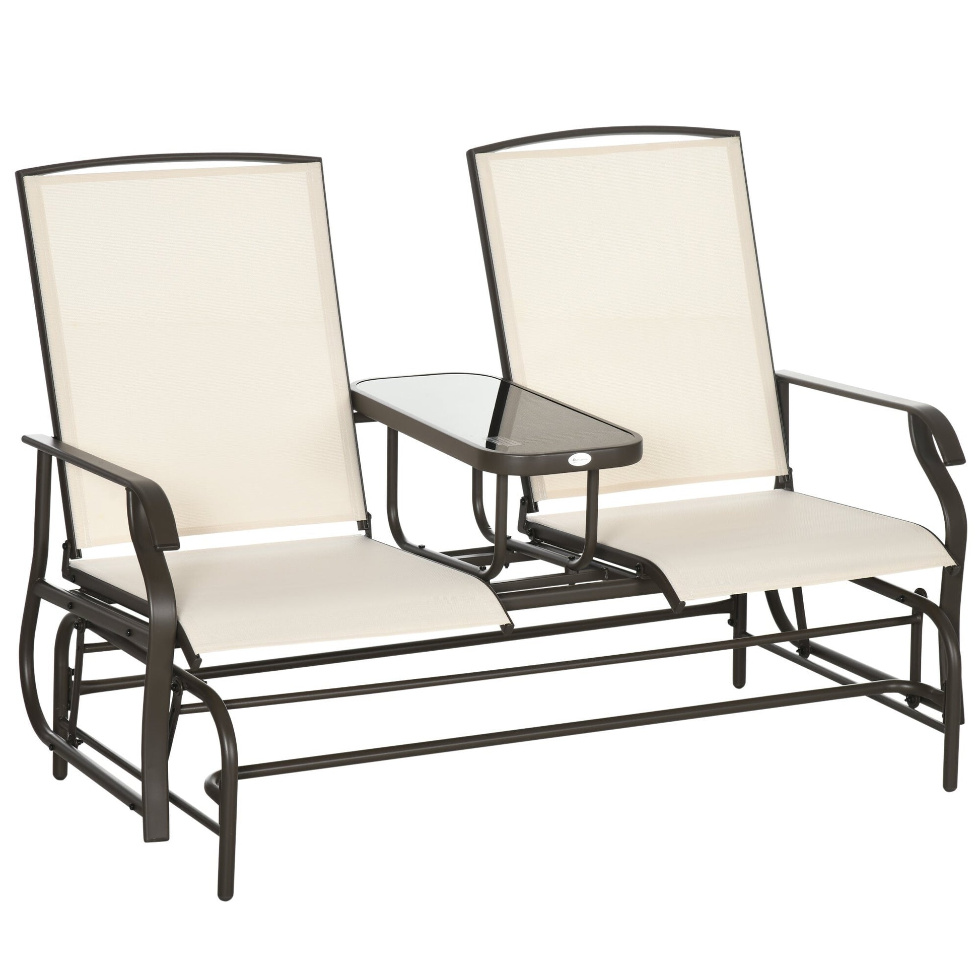 Miki Shinly Outdoor Patio Chair Set of 2 Black Steel Frame Glider Conversation Chair with Beige Mesh Seat