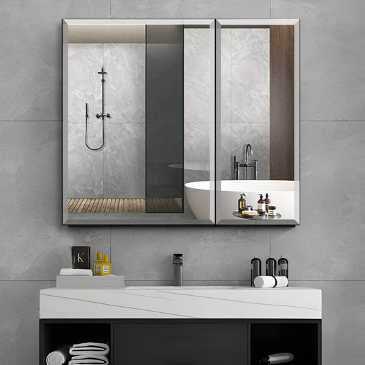 Forclover KF 30-in x 26-in Surface/Recessed Mount Satin Mirrored Rectangle Soft Close Medicine Cabinet