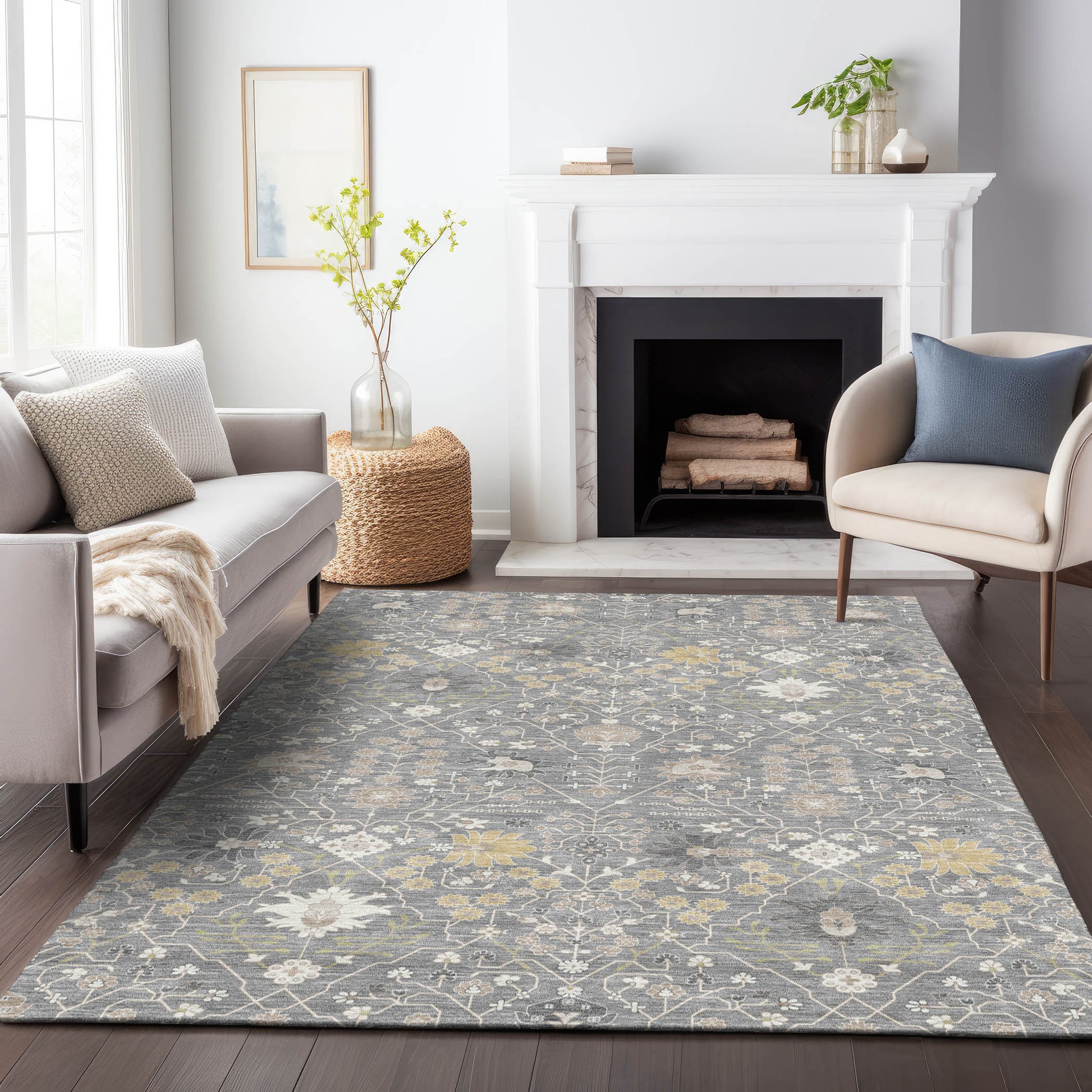 Addison Rugs Chantille ACN1009GY 8 x 10 (ft) Gray Rectangular Indoor/Outdoor Geometric Machine washable Pet Friendly Area rug