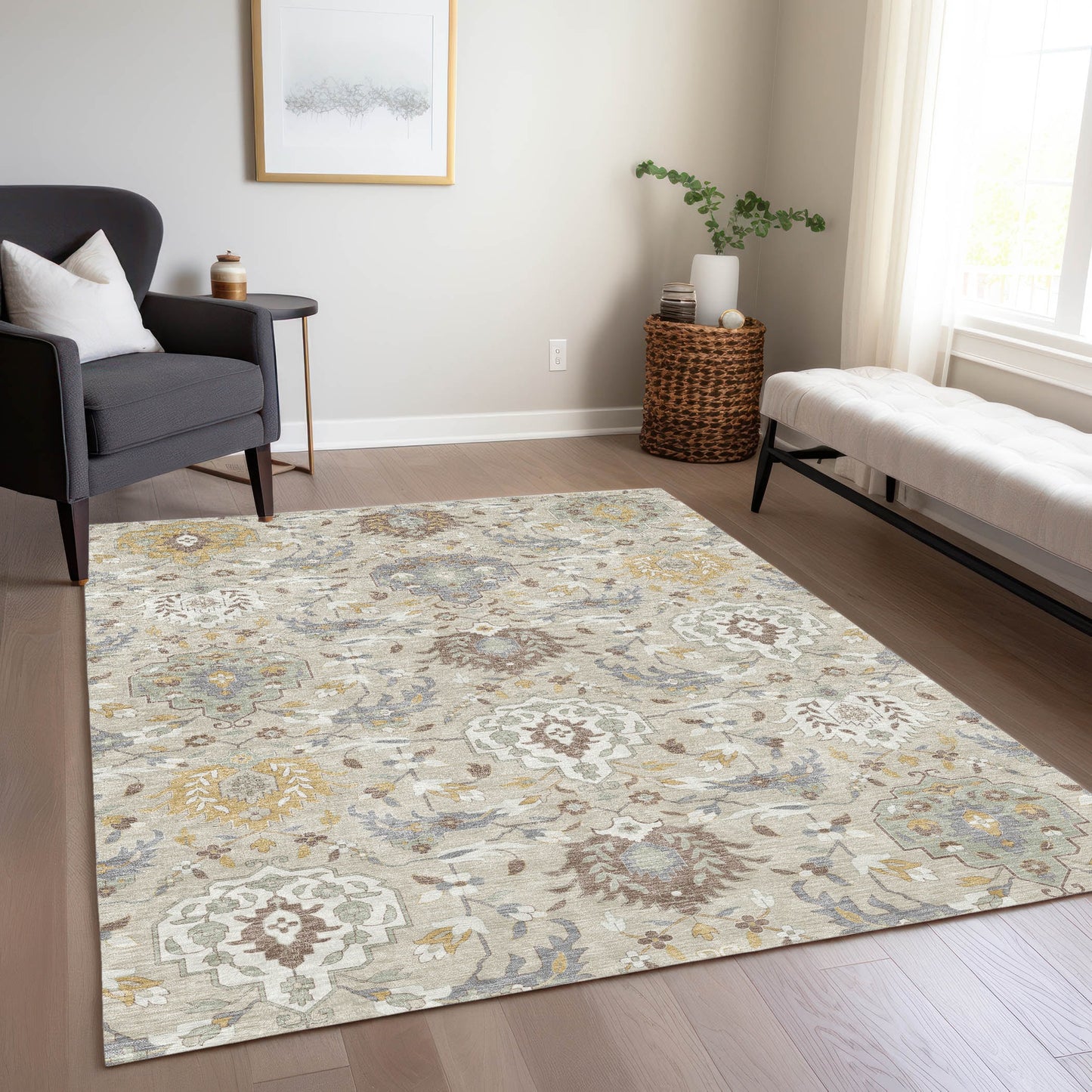 Addison Rugs Chantille ACN1026BG 10 x 14 (ft) Beige Rectangular Indoor/Outdoor Geometric Machine washable Pet Friendly Area rug