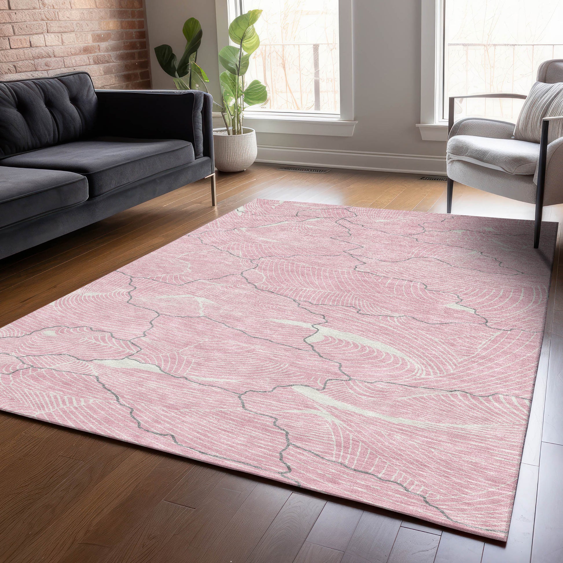 Addison Rugs Chantille ACN1048PI 10 x 14 (ft) Pink Rectangular Indoor/Outdoor Geometric Machine washable Pet Friendly Area rug