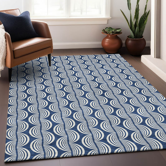 Addison Rugs Chantille ACN1055NA 9 x 12 (ft) Navy Rectangular Indoor/Outdoor Geometric Machine washable Pet Friendly Area rug