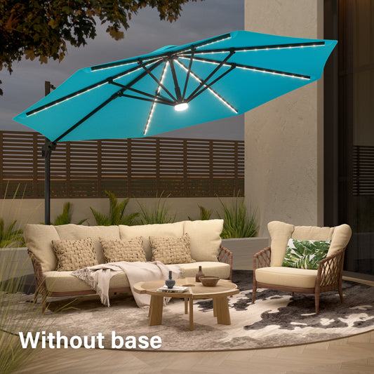 Sonkuki 11-ft Aluminum Blue No-tilt Cantilever Patio Umbrella with Lights