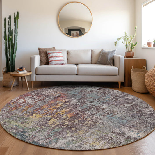 Addison Rugs Chantille ACN1237PW 8 x 8 (ft) Pewter Round Indoor/Outdoor Geometric Machine washable Pet Friendly Area rug