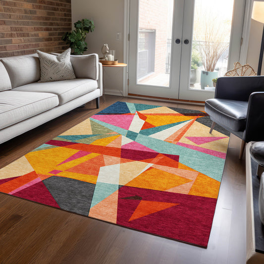 Addison Rugs Chantille ACN1611OR 8 x 10 (ft) Orange Rectangular Indoor/Outdoor Geometric Machine washable Pet Friendly Area rug
