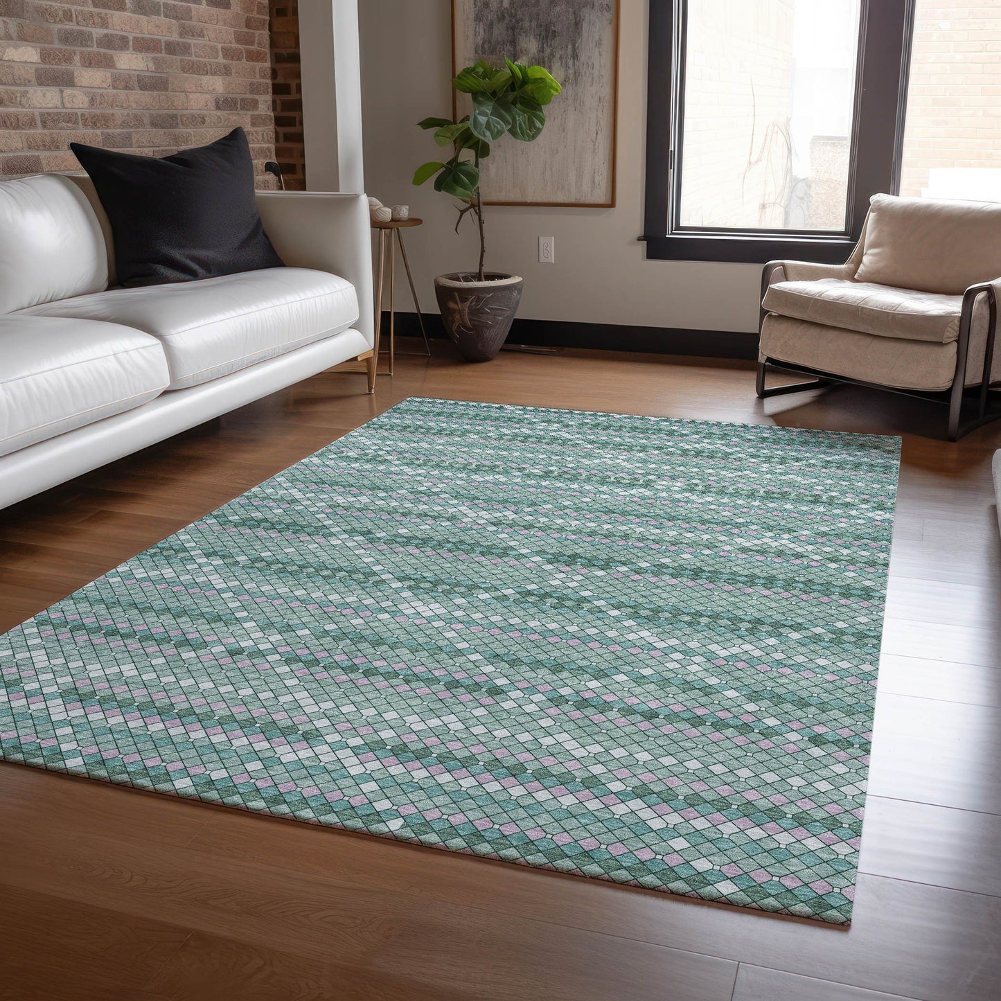 Addison Rugs Chantille ACN1440TE 8 x 10 (ft) Teal Rectangular Indoor/Outdoor Geometric Machine washable Pet Friendly Area rug