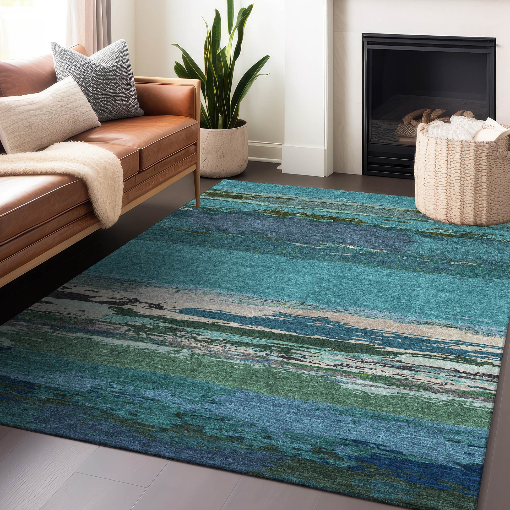 Addison Rugs Chantille ACN1285TE 8 x 10 (ft) Teal Rectangular Indoor/Outdoor Geometric Machine washable Pet Friendly Area rug