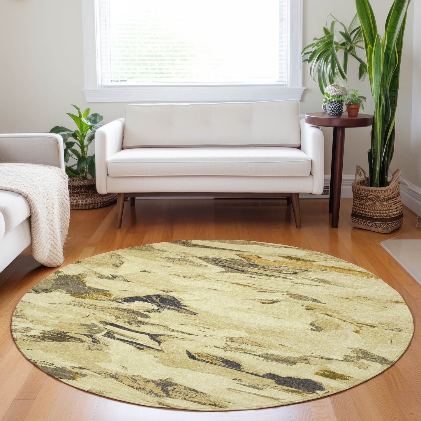 Addison Rugs Chantille ACN1347GO 8 x 8 (ft) Gold Round Indoor/Outdoor Geometric Machine washable Pet Friendly Area rug