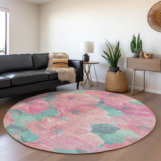 Addison Rugs Chantille ACN1545PI 8 x 8 (ft) Pink Round Indoor/Outdoor Geometric Machine washable Pet Friendly Area rug