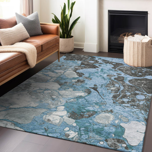 Addison Rugs Chantille ACN1909BU 9 x 12 (ft) Loomed Blue Rectangular Indoor/Outdoor Machine washable Pet Friendly Area rug