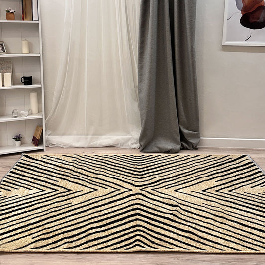 Alfa Rich 7 x 10 (ft) Loomed Beige Black Rectangular Indoor Geometric Bohemian/Eclectic Machine washable Pet Friendly Area rug