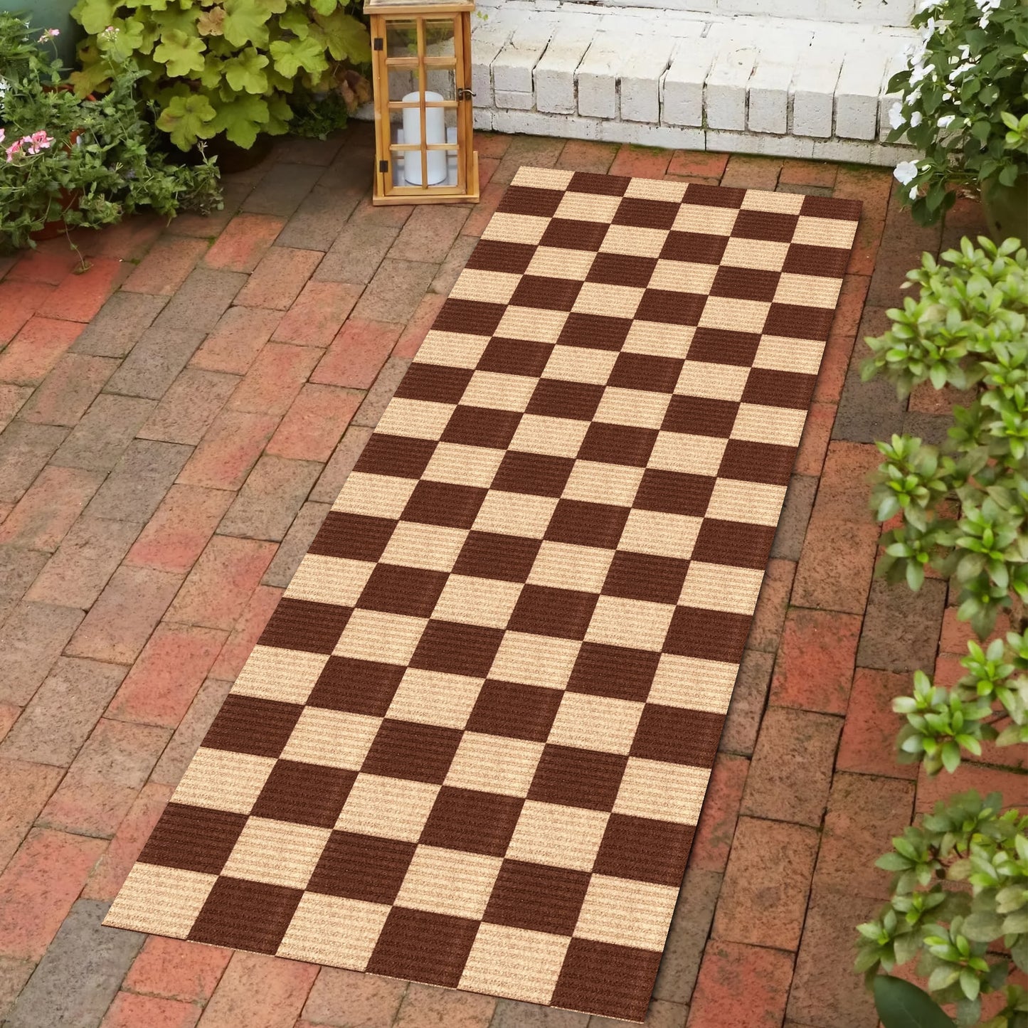 Playa Rug 2 x 42 (ft) Check-Brown Rectangular Indoor/Outdoor Geometric Pet Friendly Runner rug