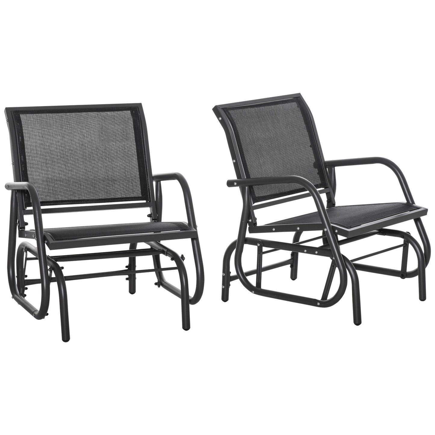 Forclover Patio Chairs Set of 2 Black Steel Frame Glider Balcony Chair with Black Mesh Seat
