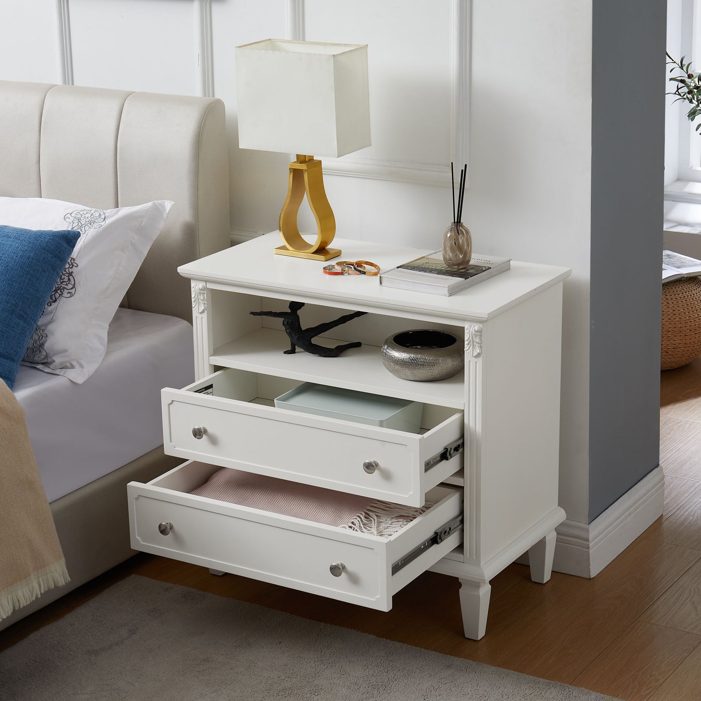 Lycvki White 2 -Drawer 15-in W x 27.3-in H Nightstand