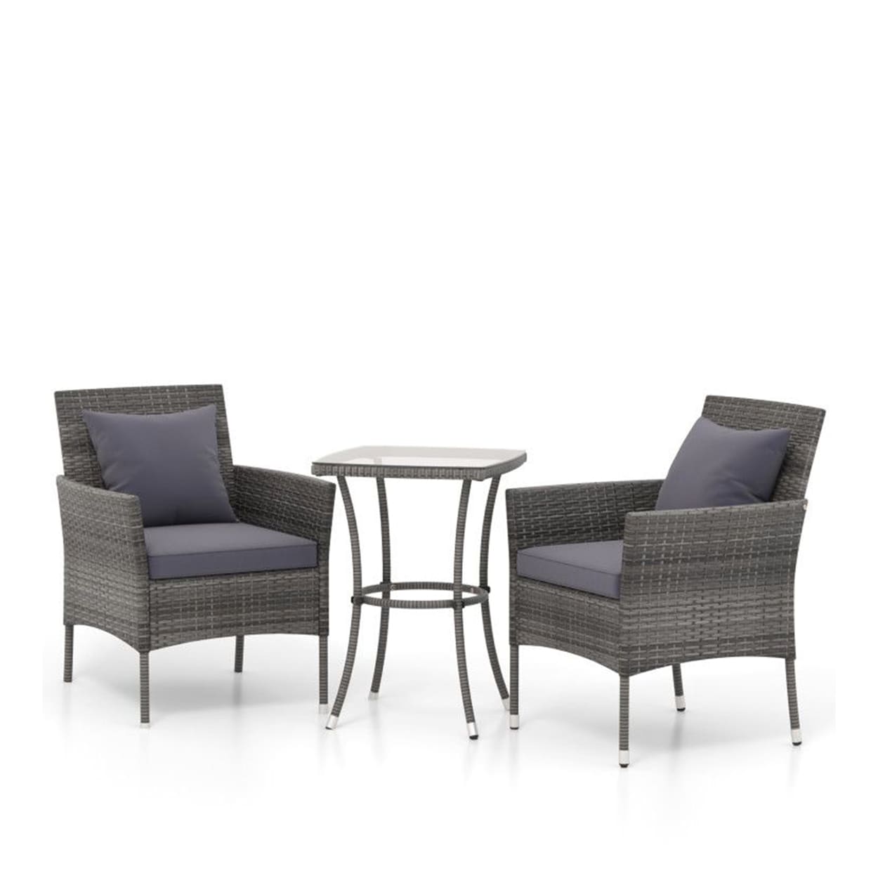 AHIOU HOME Alton 3 -Piece Rattan Patio Conversation Set with Gray Cushions