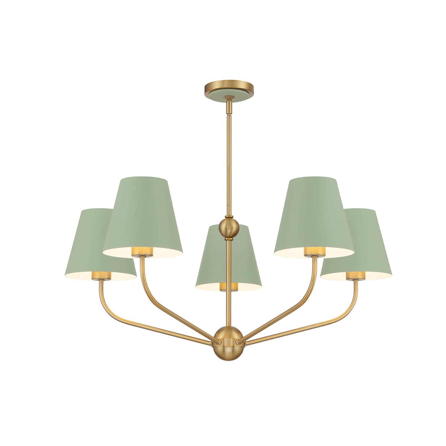 Crystorama Xavier 5 -Light Brushed Gold Farmhouse For Use in Bathrooms, Bedrooms, Dining Rooms, Foyers, Kitchens, Living Rooms Chandelier