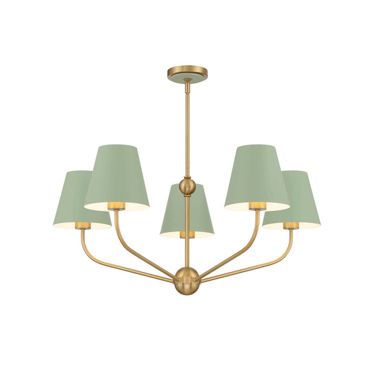 Crystorama Xavier 5 -Light Brushed Gold Farmhouse For Use in Bathrooms, Bedrooms, Dining Rooms, Foyers, Kitchens, Living Rooms Chandelier