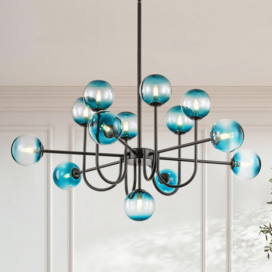 Rennnsan Isaiah 13 -Light Matte Black Mid-century For Use in Bedrooms, Dining Rooms, Foyers, Kitchens, Living Rooms Chandelier
