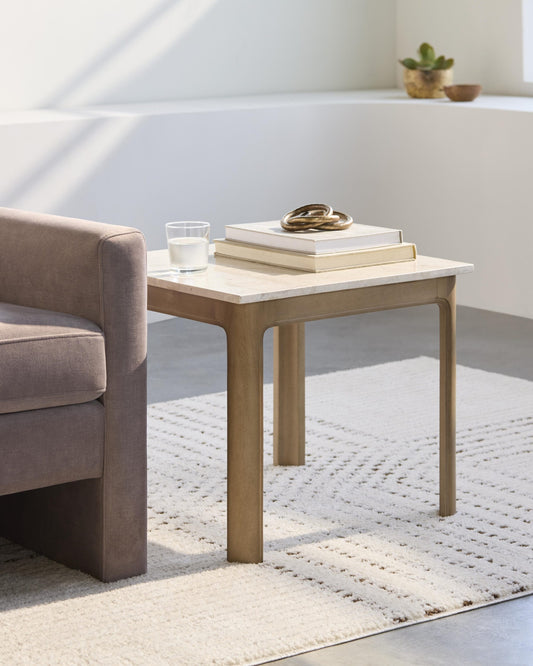 Livabliss Galey Alix Blair 22-in W x 19-in H Beige Granite/Marble Square Modern End Table Assembly Required