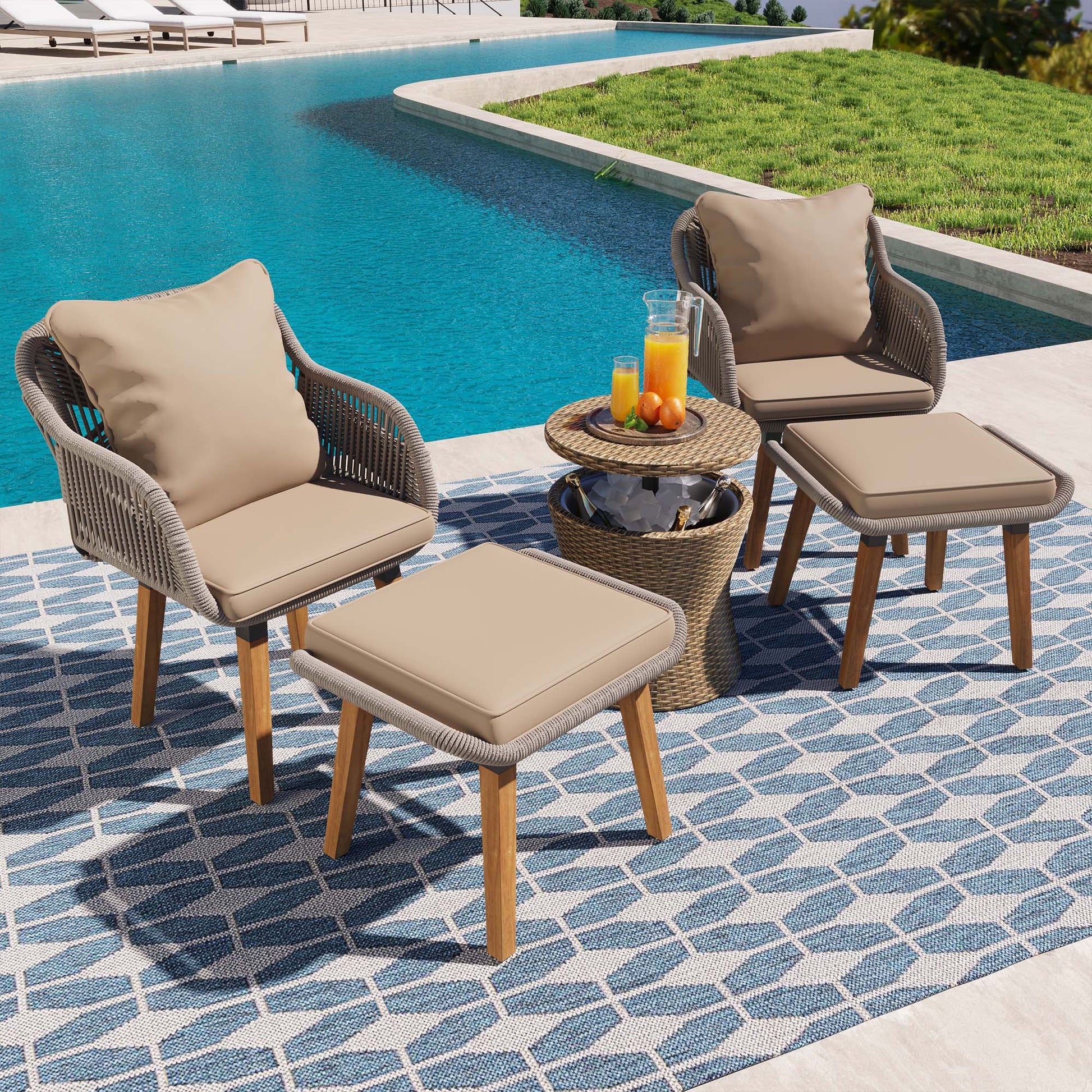 Fun Orange 5 -Piece Wicker Patio Conversation Set with Brown Cushions