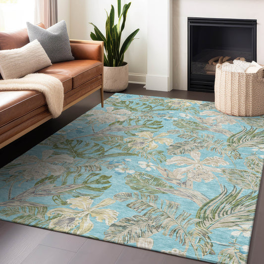 Addison Rugs Chantille ACN1708TE 9 x 12 (ft) Loomed Teal Rectangular Indoor/Outdoor Machine washable Pet Friendly Area rug
