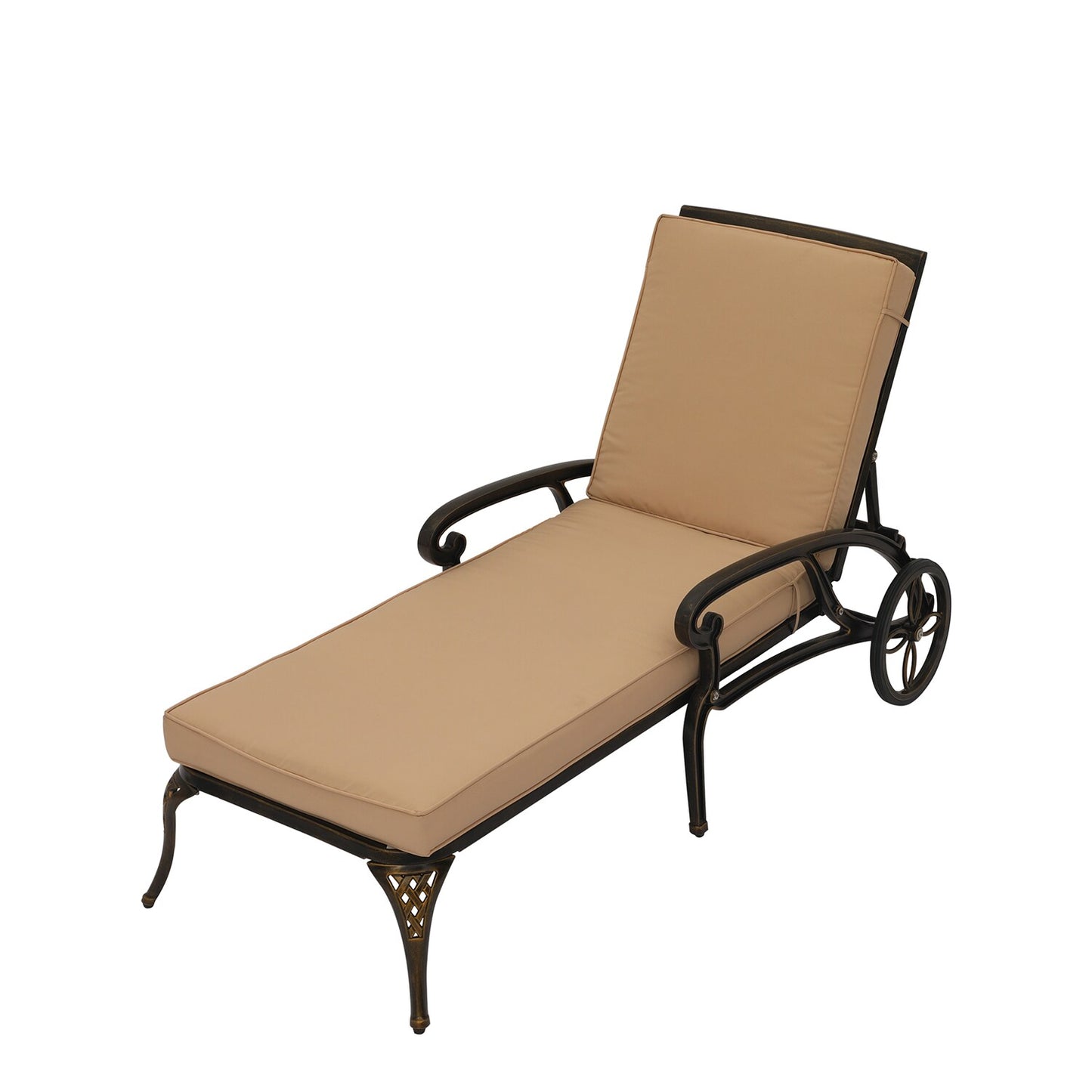 Mondawe Bronze Aluminum Frame Stationary Chaise Lounge Chair with Tan Cushioned Seat