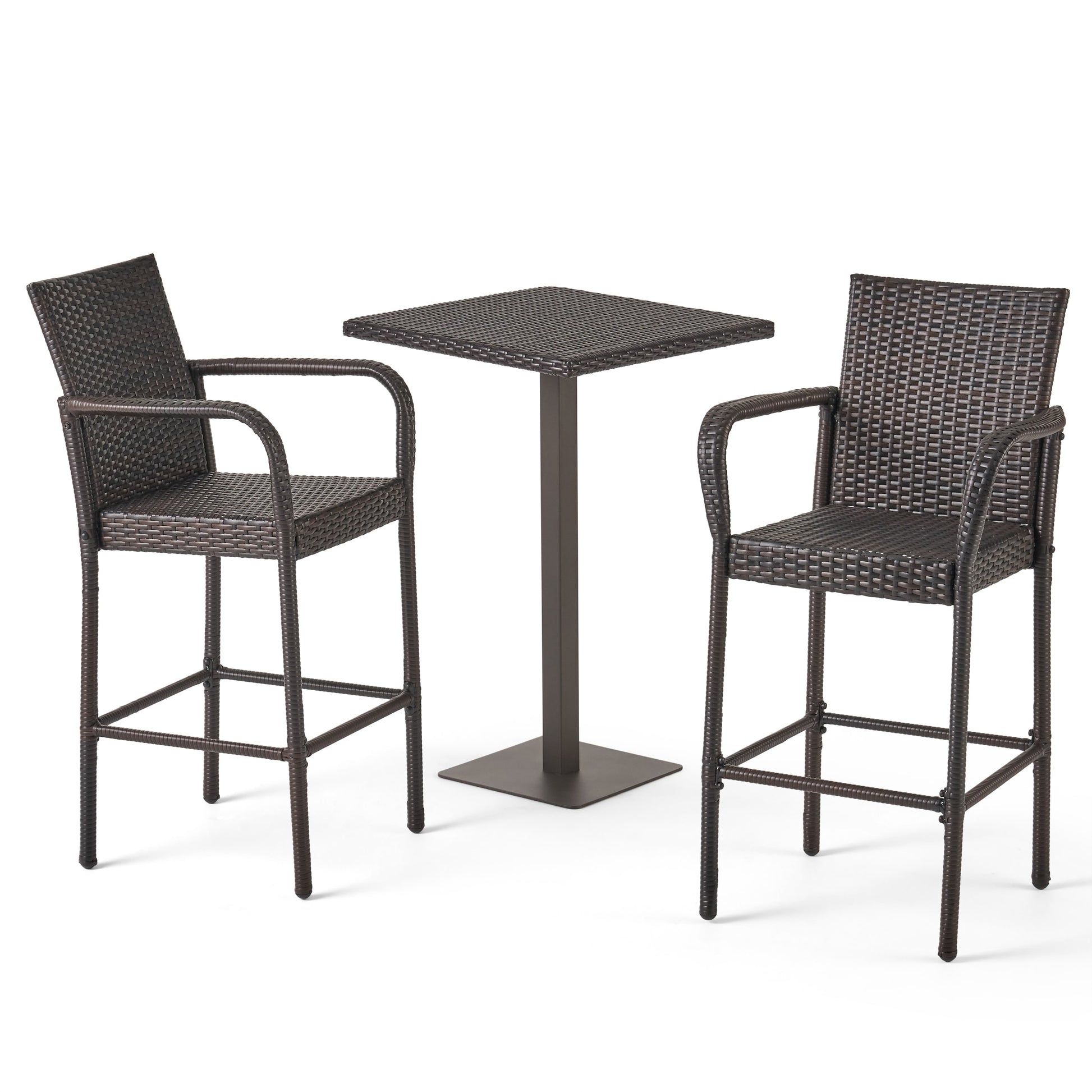 Best Selling Home Decor Lala 3 -Piece multibrown Rattan Bar Height Patio Dining Set Rattan Square Table with 2 Stationary Chairs
