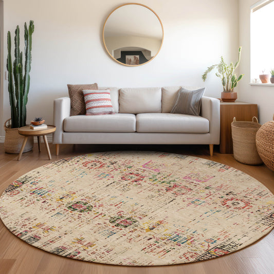 Addison Rugs Chantille ACN1734BG 8 x 8 (ft) Loomed Beige Round Indoor/Outdoor Machine washable Pet Friendly Area rug