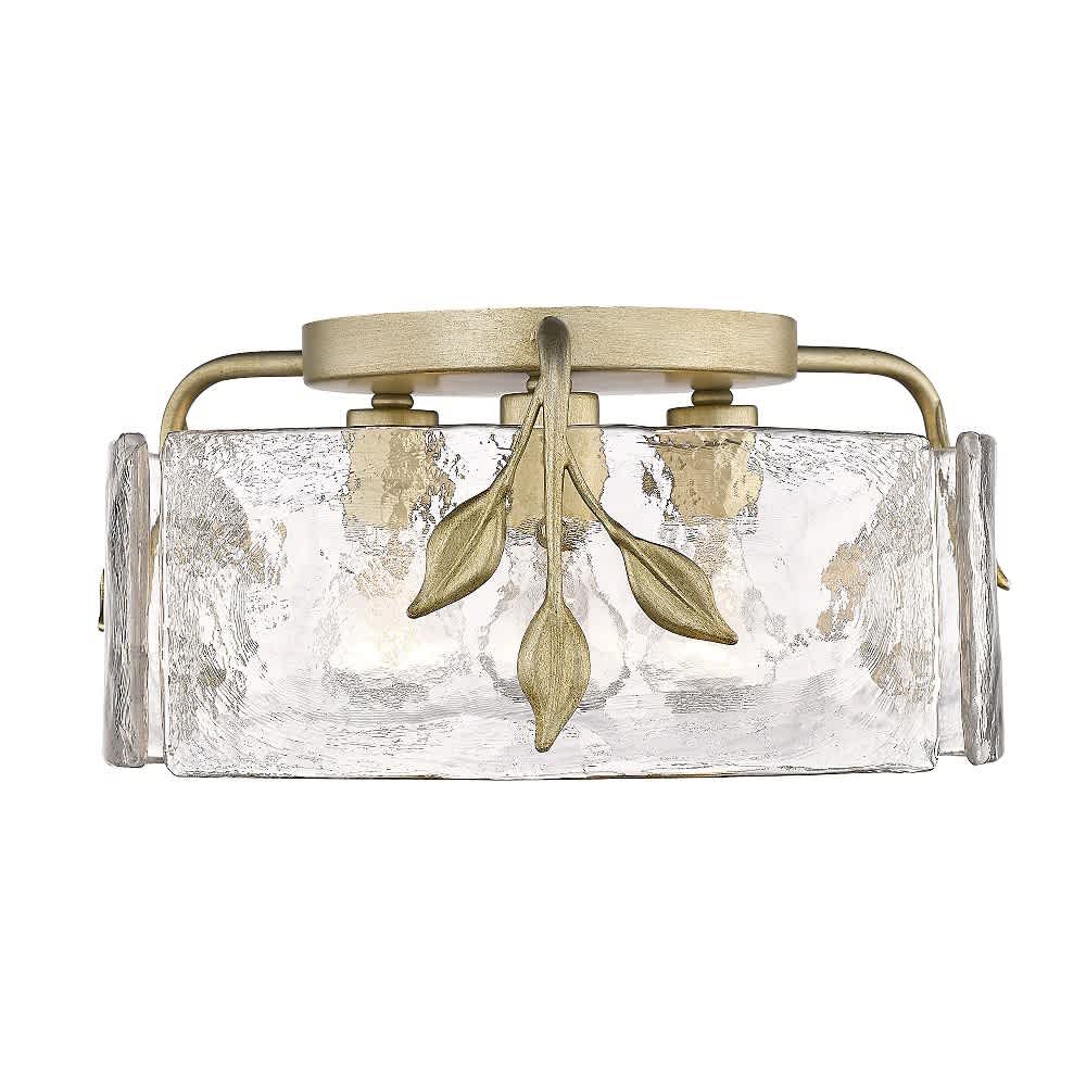 Golden Lighting Calla 3 - Light White Gold Gold Hammered Water Glass Steel Flush Mount Light