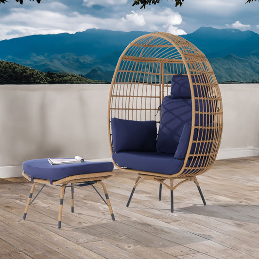 SANSTAR 2 -Piece Wicker Patio Conversation Set with Blue Cushions