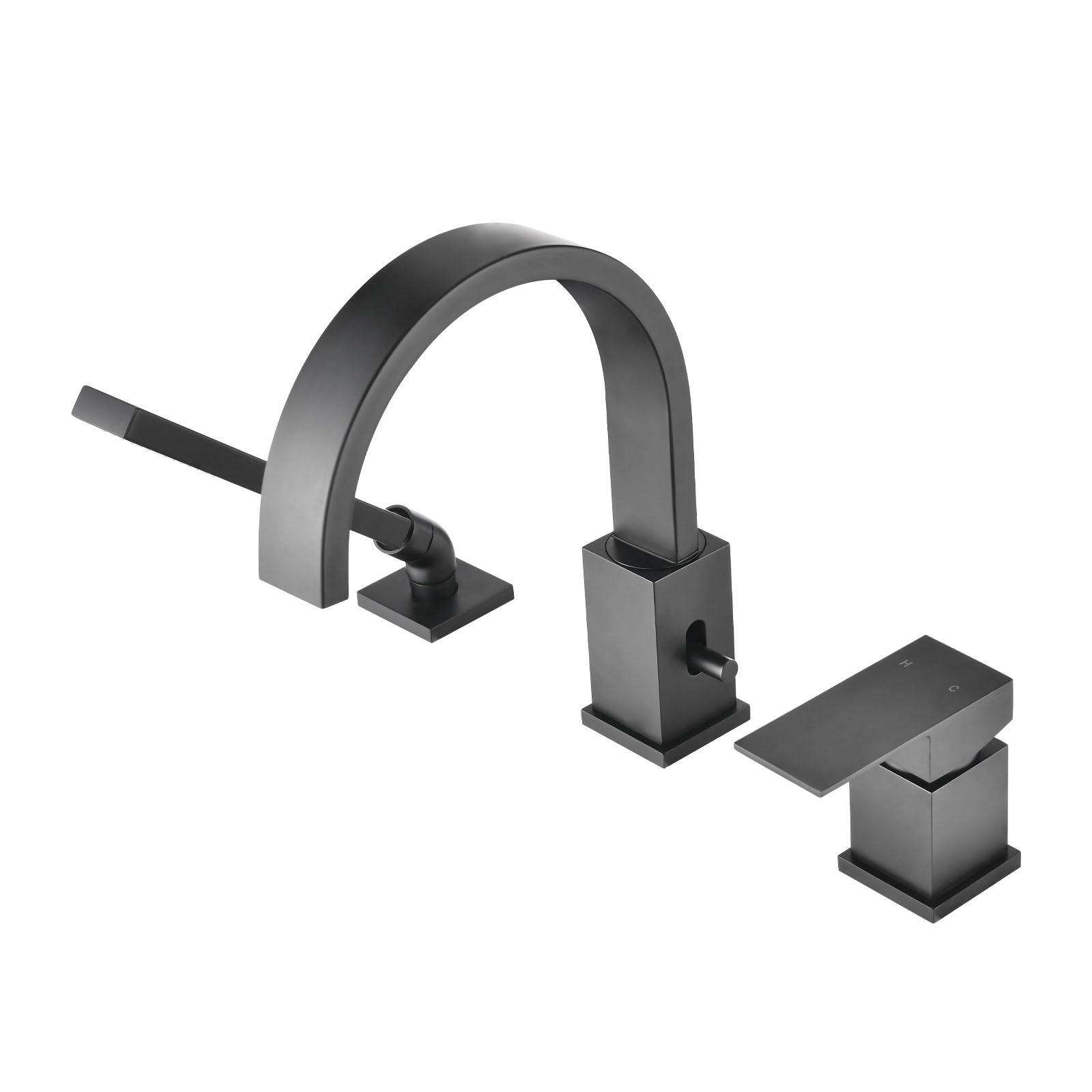 WELLFOR Black 1-handle Deck-mount Roman Mid-arc Bathtub Faucet with Hand Shower ( Valve Included )
