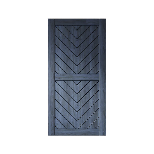 HOMACER 40-in x 80-in Navy Herringbone Pine Wood Solid core Single Barn Door (Hardware Not Included)