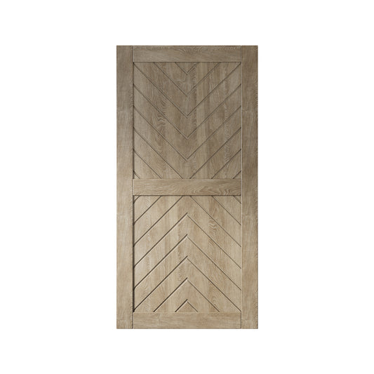 HOMACER 36-in x 80-in Classic Gray Herringbone Pine Wood Solid core Single Barn Door (Hardware Not Included)