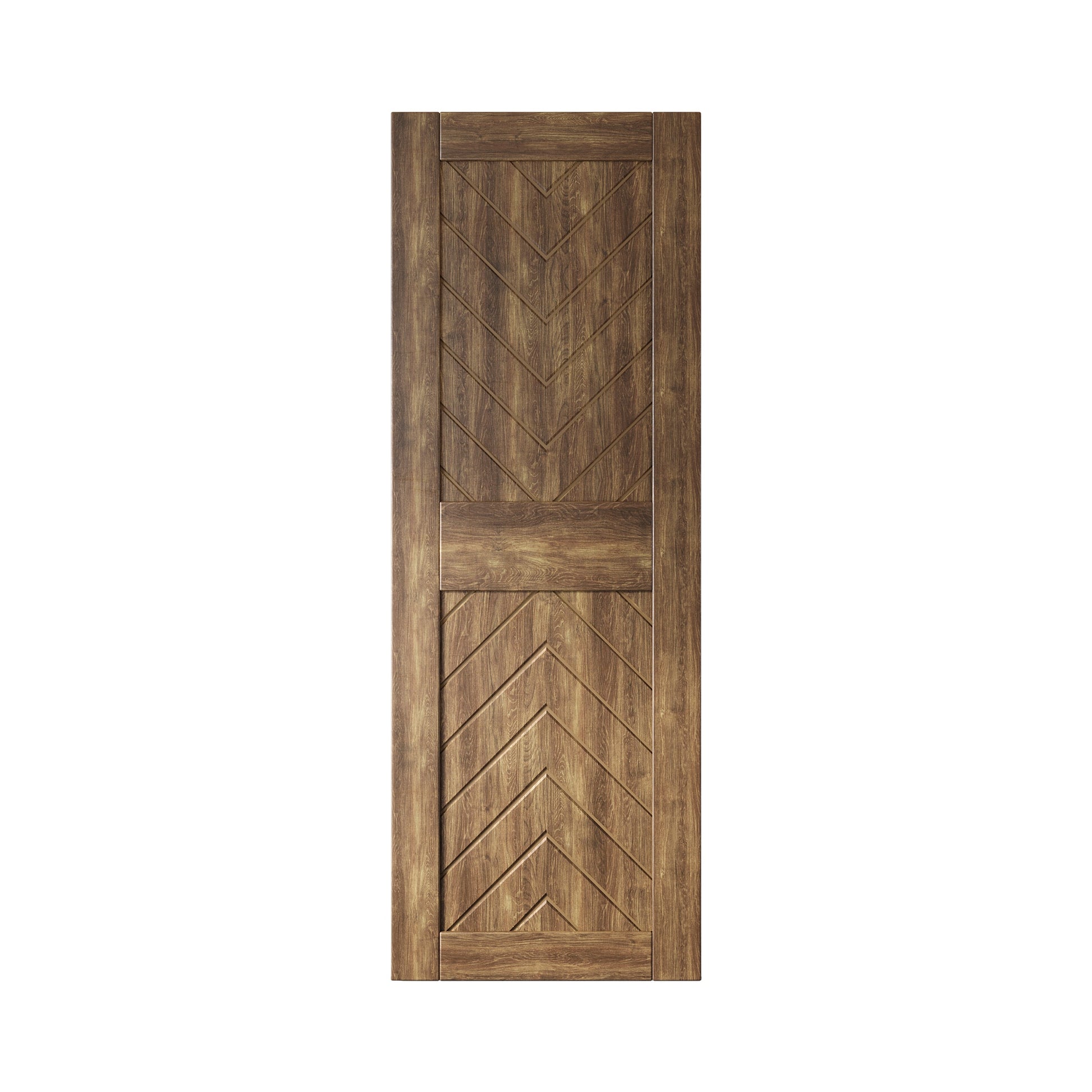 HOMACER 30-in x 84-in Dark Walnut Herringbone Pine Wood Solid core Single Barn Door (Hardware Not Included)