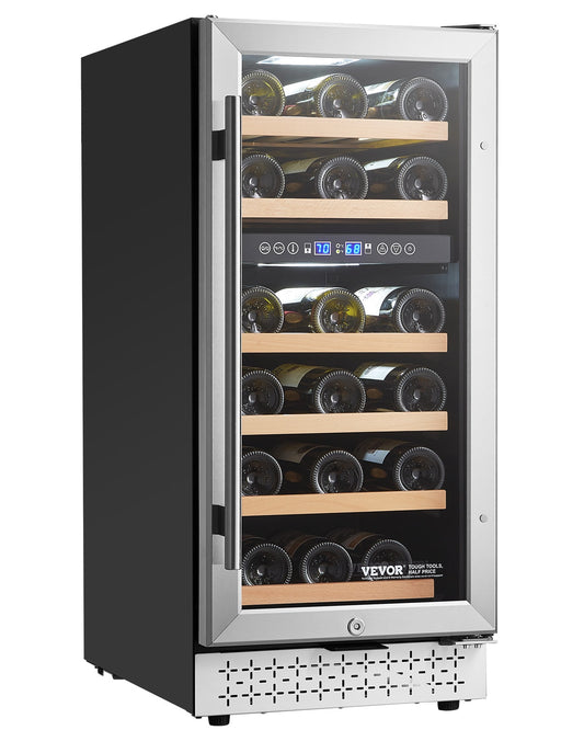 VEVOR 14.96-in W 28 -Bottles Stainless Steel Dual Zone Cooling Built-in/Freestanding Indoor Wine Cooler