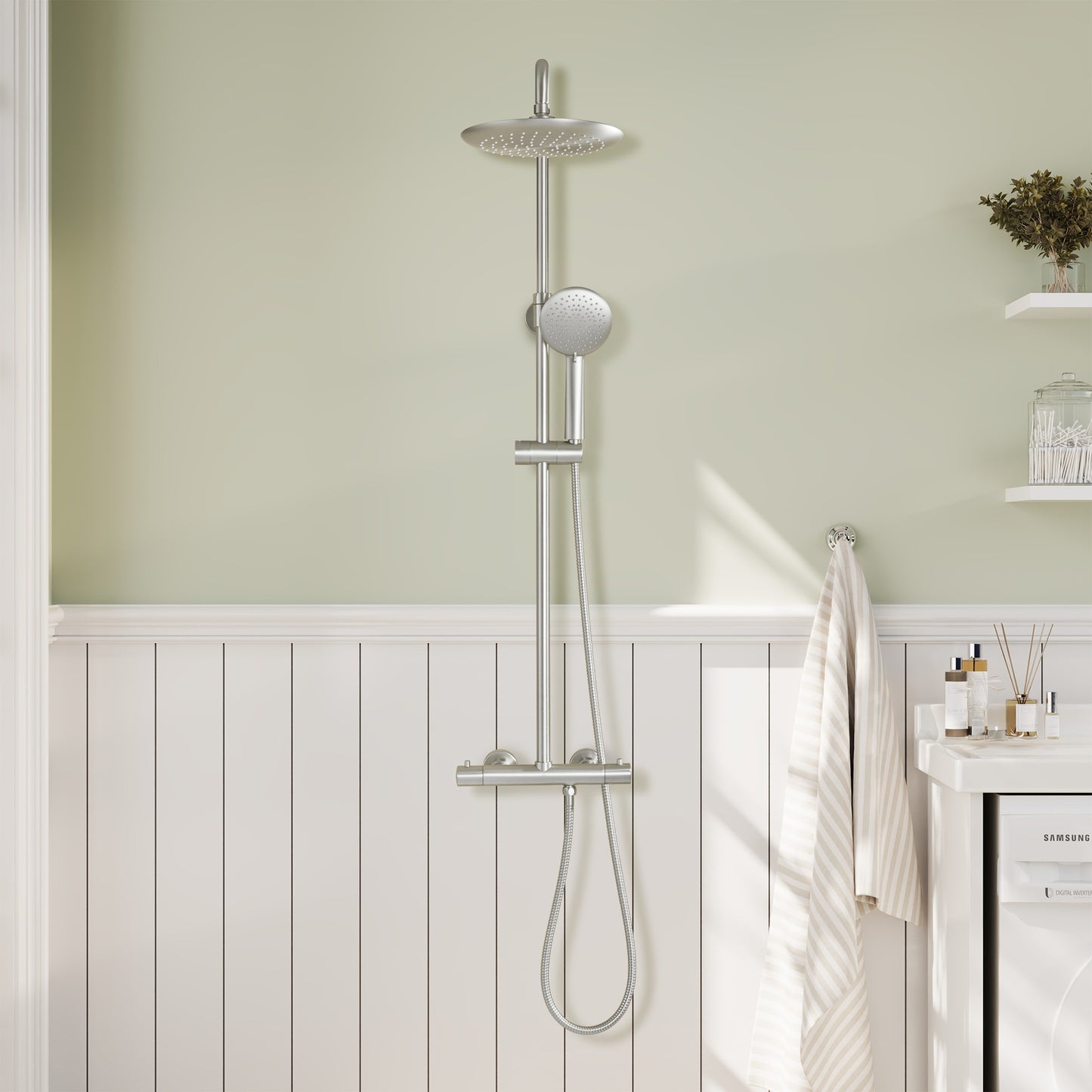 CASAINC Brush Nickle 9.5-in ShowerÂ FaucetÂ Bar System with 2-way Diverter ( Thermostatic Valve Included )