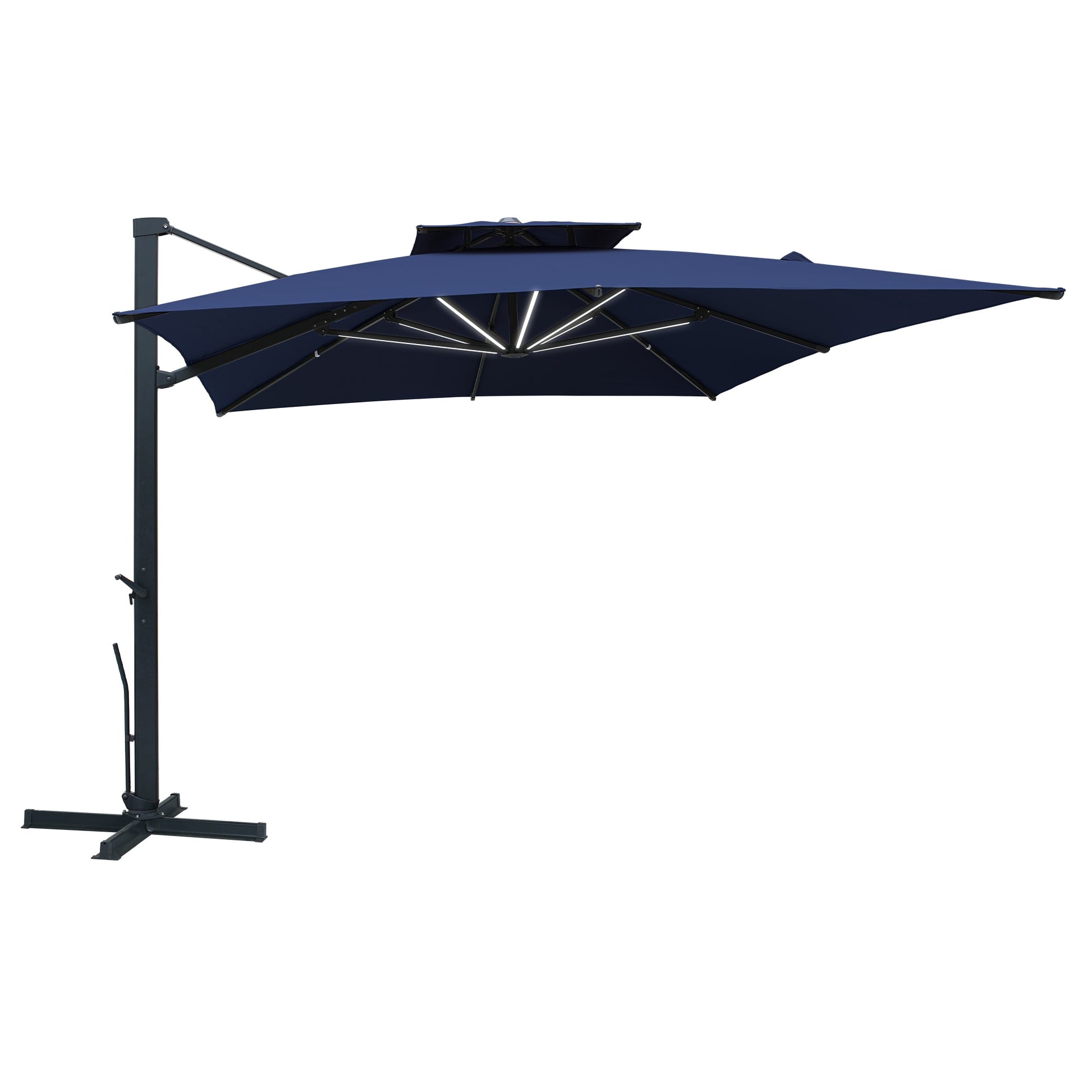 Clihome 10-ft Aluminum Blue Push-button Tilt Cantilever Patio Umbrella with Lights