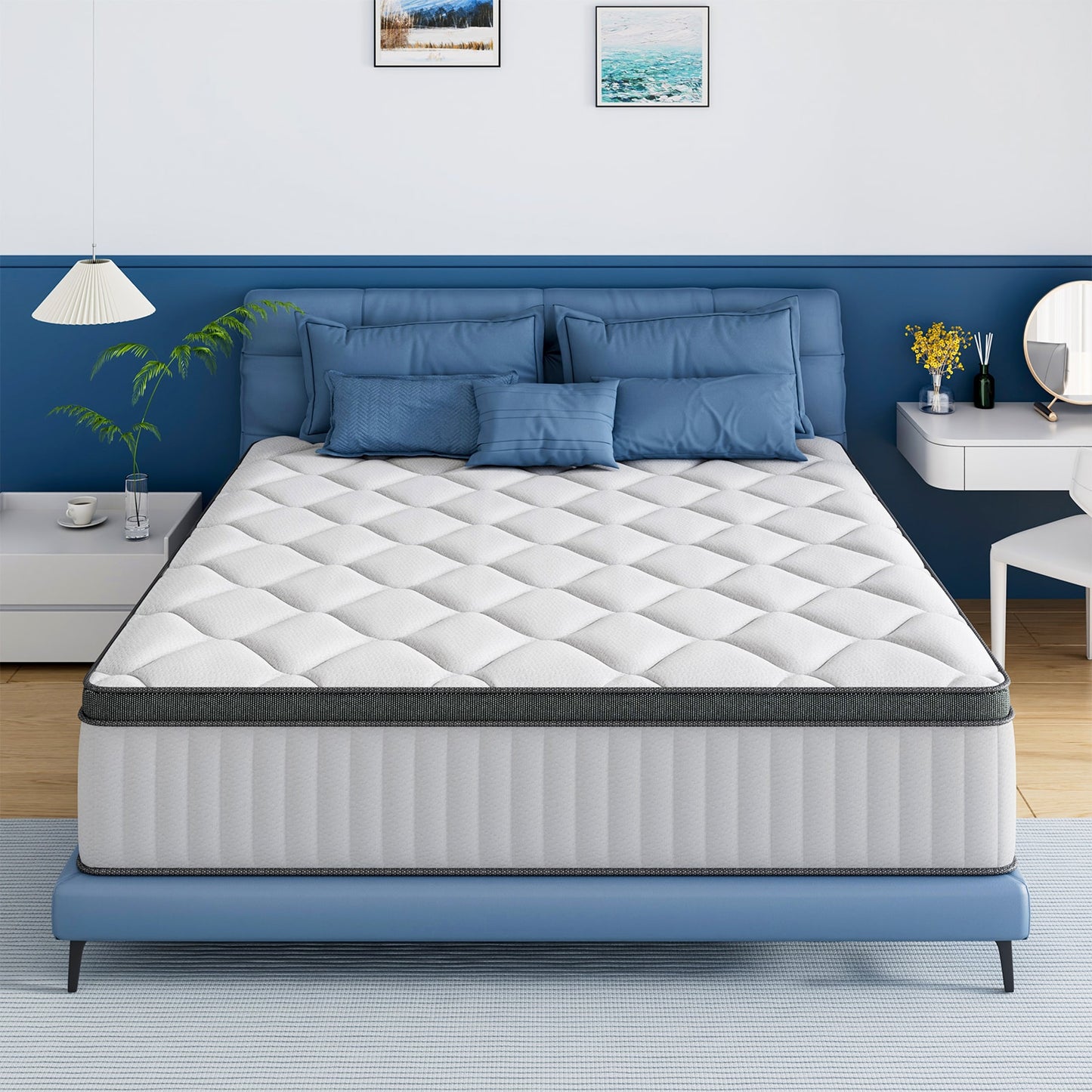 Ifluous 10-in Medium Queen Hybrid Memory Foam/Coil Blend Mattress in a Box with Boxspring Included