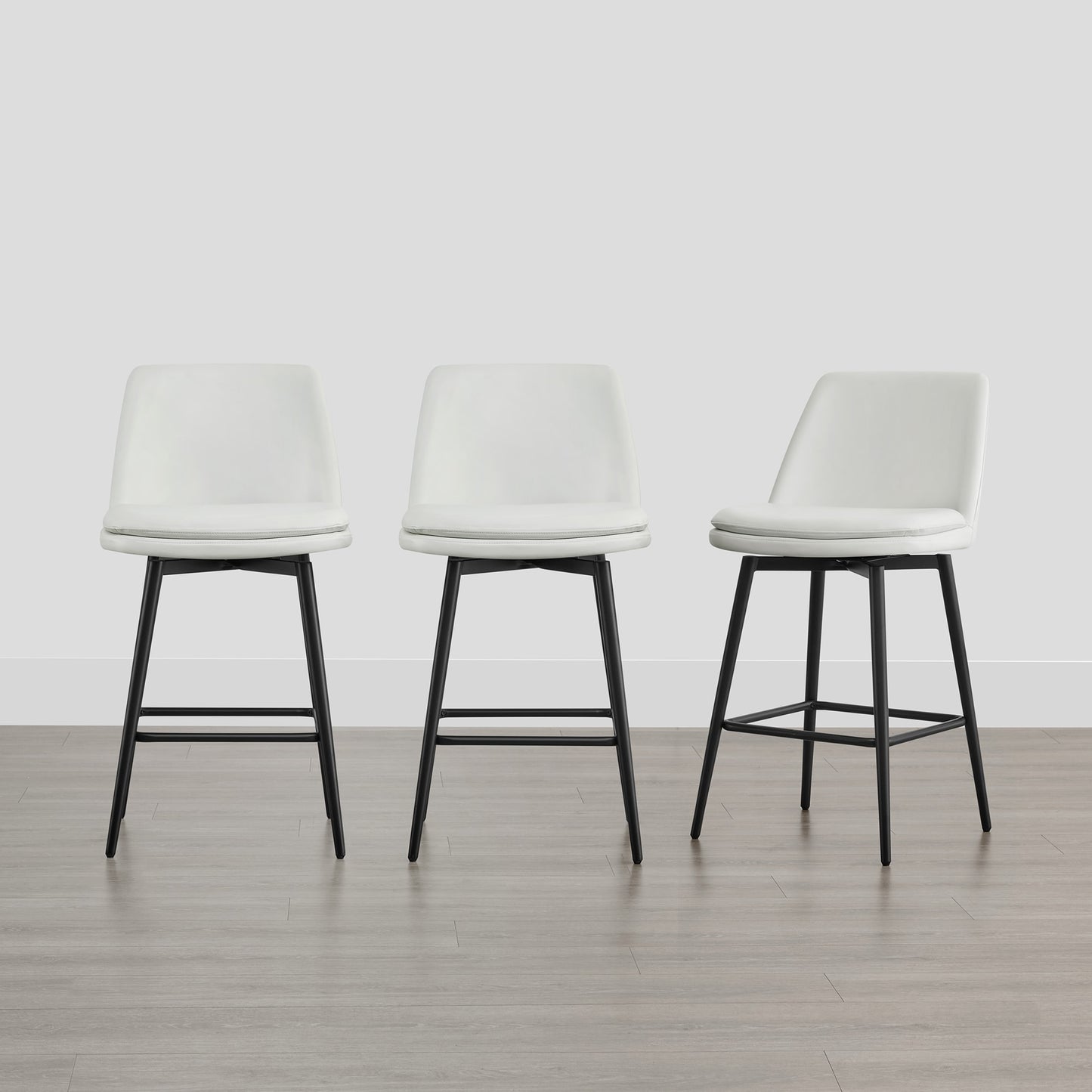 Circle 55 Pure White 27-in H Counter height Upholstered Swivel Metal Bar Stool 3 -Pack