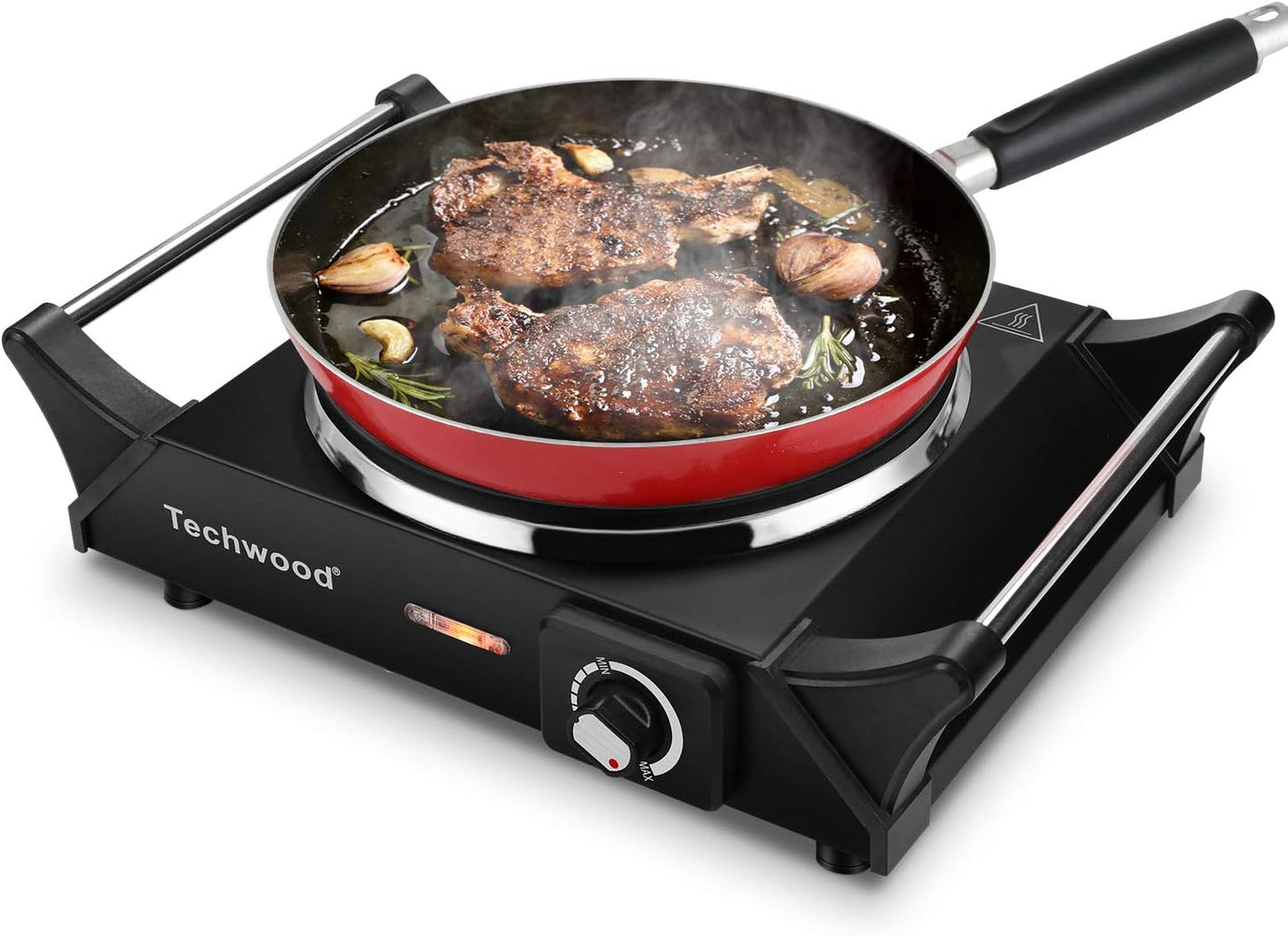 Techwood Hot Plate Portable Electric Stove 1500W Countertop Single Burner with Adjustable Temperature & Stay Cool Handles, 7.3\u201D Cooktop for Dorm Office\/Home\/Camp, Compatible for All Cookwares