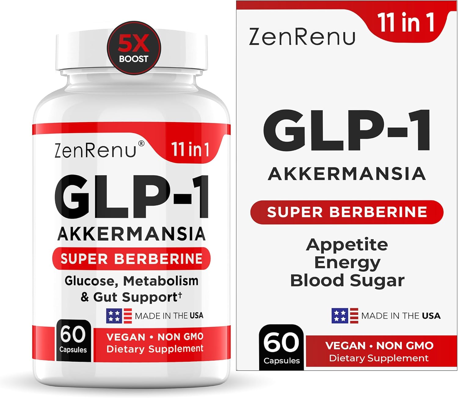 Zenrenu GLP-1 Supplement for Women-Natural Appetite, Weight & Craving Support – Akkermansia Probiotic, Super Berberine & Cinnamon,11-in-1 Gut & Metabolism Support - GLP1 Activate -60 Vegan Caps