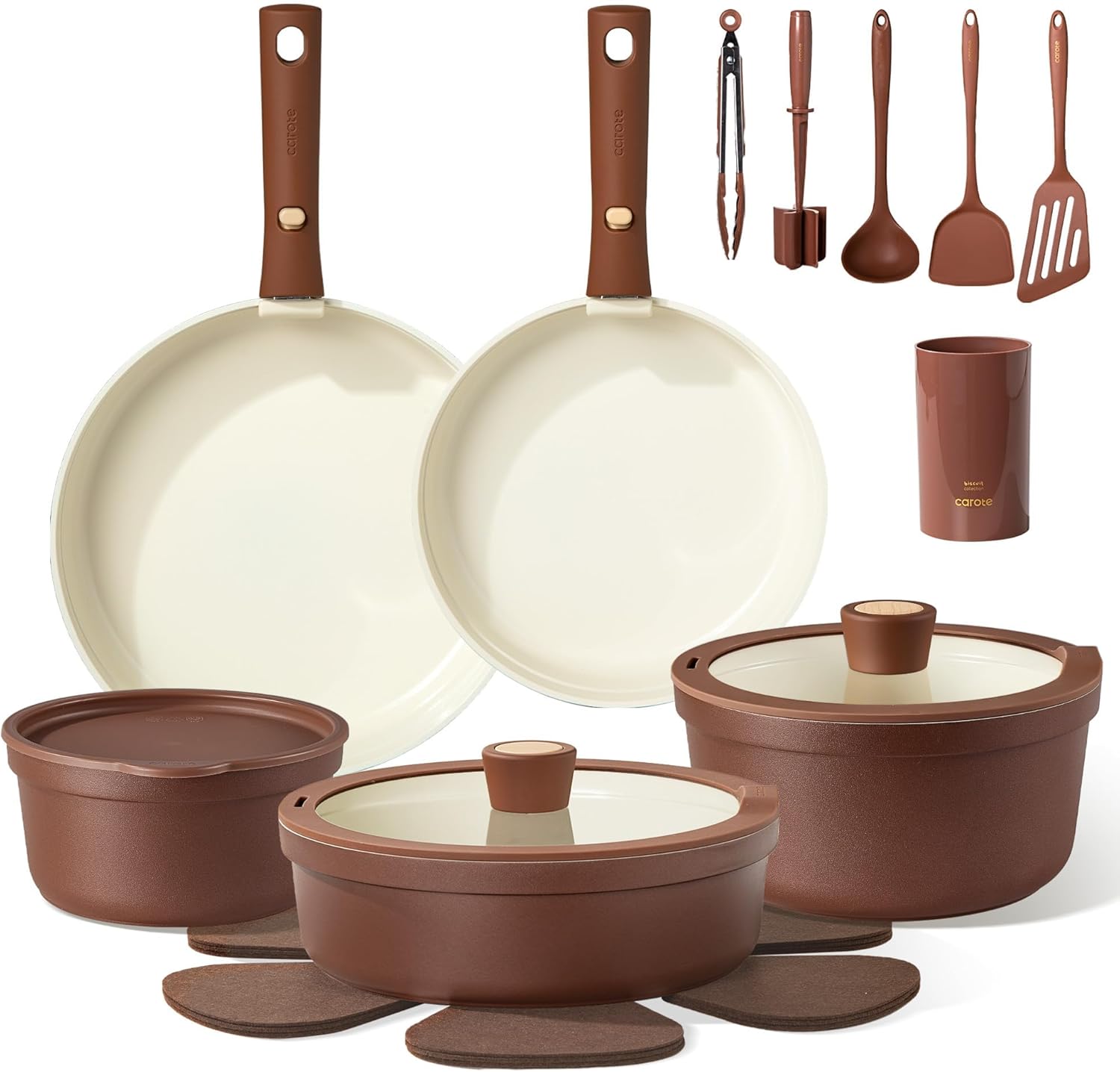 CAROTE 26pcs Ceramic Cookware Set with Kitchen Essentials, Detachable Pots and Pans Set Non Stick, Non Toxic Oven/Dishwasher Safe, Induction Cooking, Gift Set, Includes Knife/Utensil Set