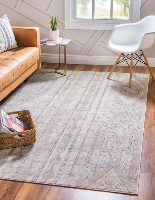 Unique Loom Portland 10 x 13 (ft) Loomed Ivory Rectangular Indoor Stripe Area rug