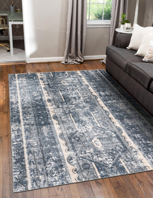 Unique Loom Portland 10 x 14 (ft) Loomed Blue Rectangular Indoor Stripe Area rug