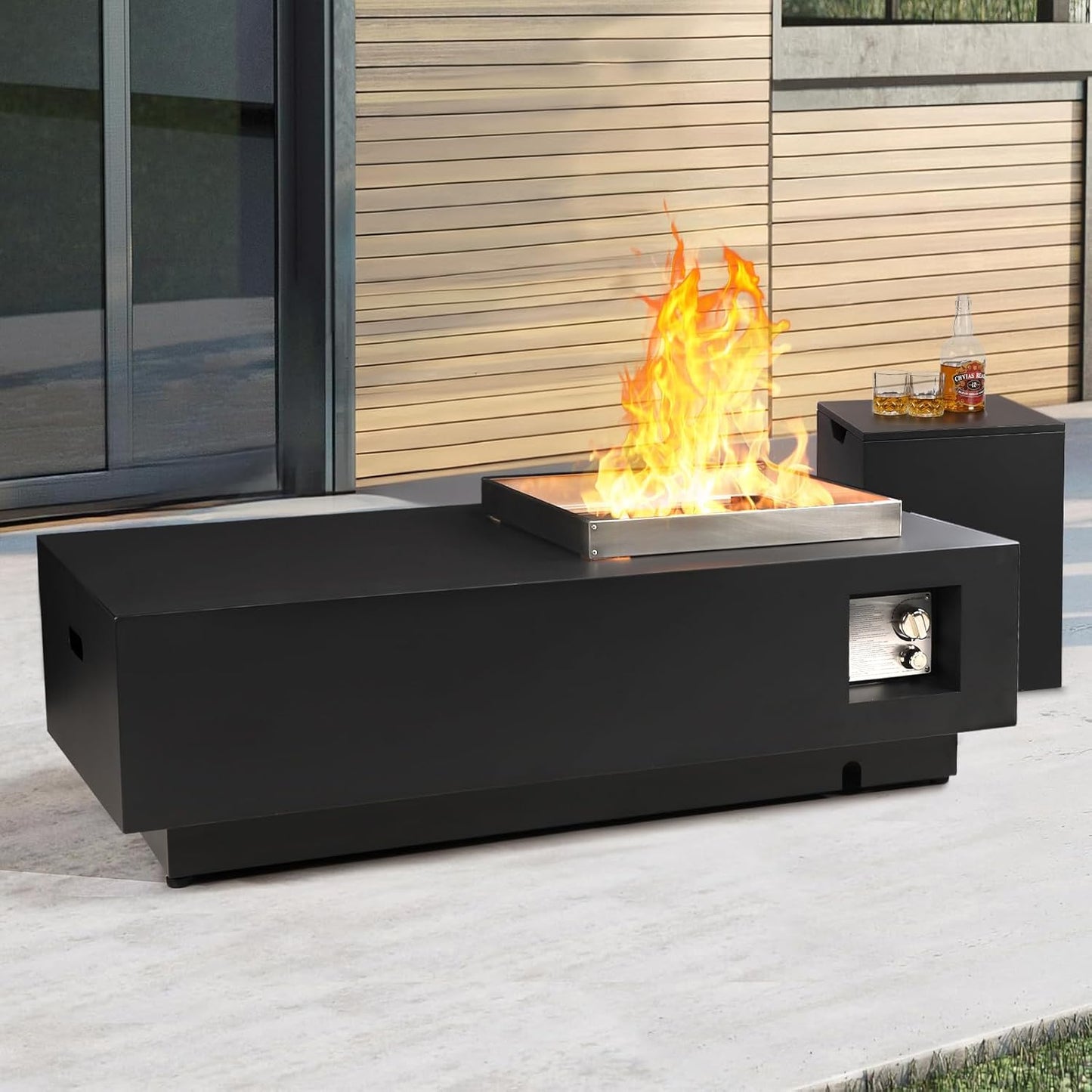 48" Rectangular Propane Fire Pit Table Set with Tank Cover, 50,000 BTU Outdoor Firepit Table with Wind Guard, Lava Rocks & Waterproof Cover for Patio, Porch & Backyard