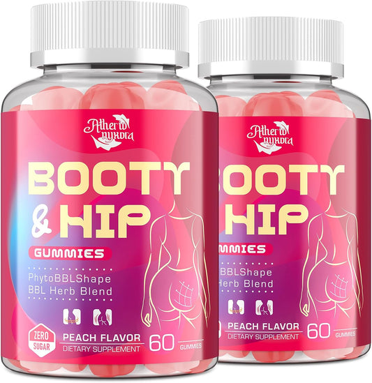 Booty Gummies for Women - BBL Gummies with Bovine Collagen Peptides - Herbal Blend with Aguaje, Fenugreek, Kwao Krua, Wild Yam, Blessed Thistle, Vitamin C & Zinc - Delicious Peach Flavor(120 Count)
