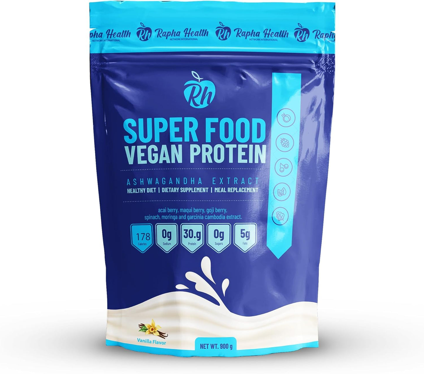 RAPHA HEALTH - Superfood Vegan Protein (Vanilla) | Plant-Based Protein with Superfoods & Probiotics | Muscle Recovery & Energy | 15 Servings