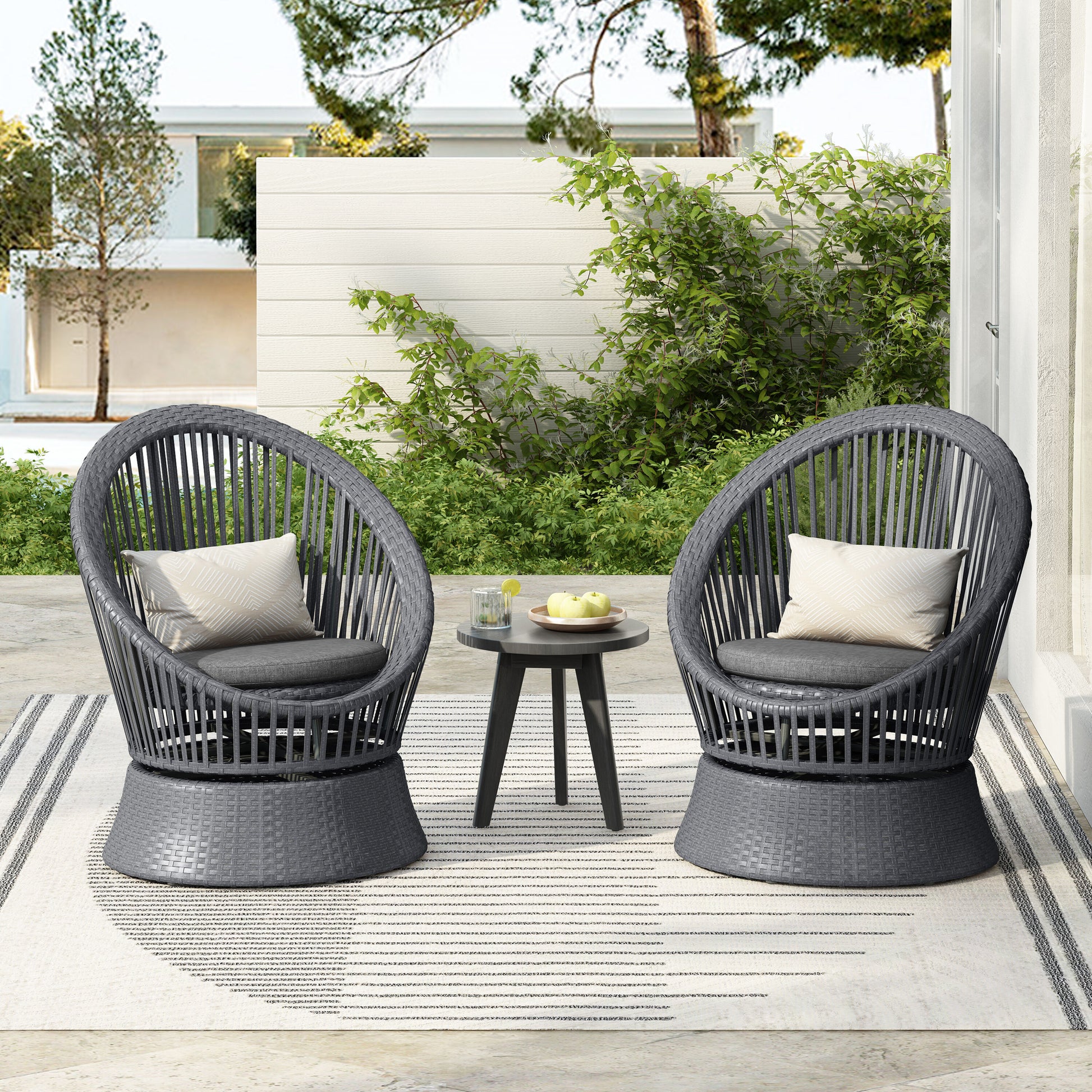 CESICIA Patio Chairs Set of 2 Wicker Gray Iron Frame Swivel Conversation Chair with Gray Woven Seat
